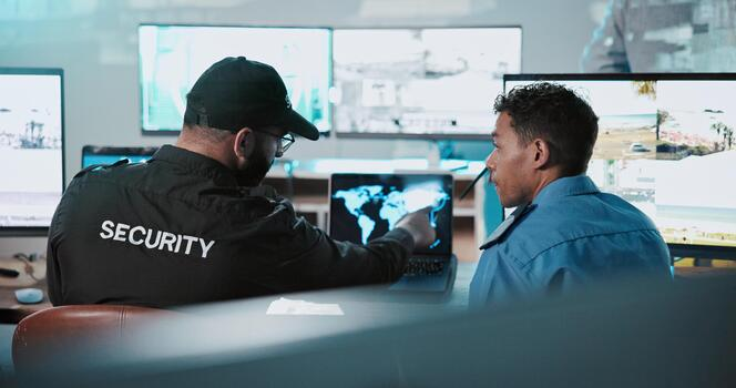 Security officers monitoring CCTV in a control room